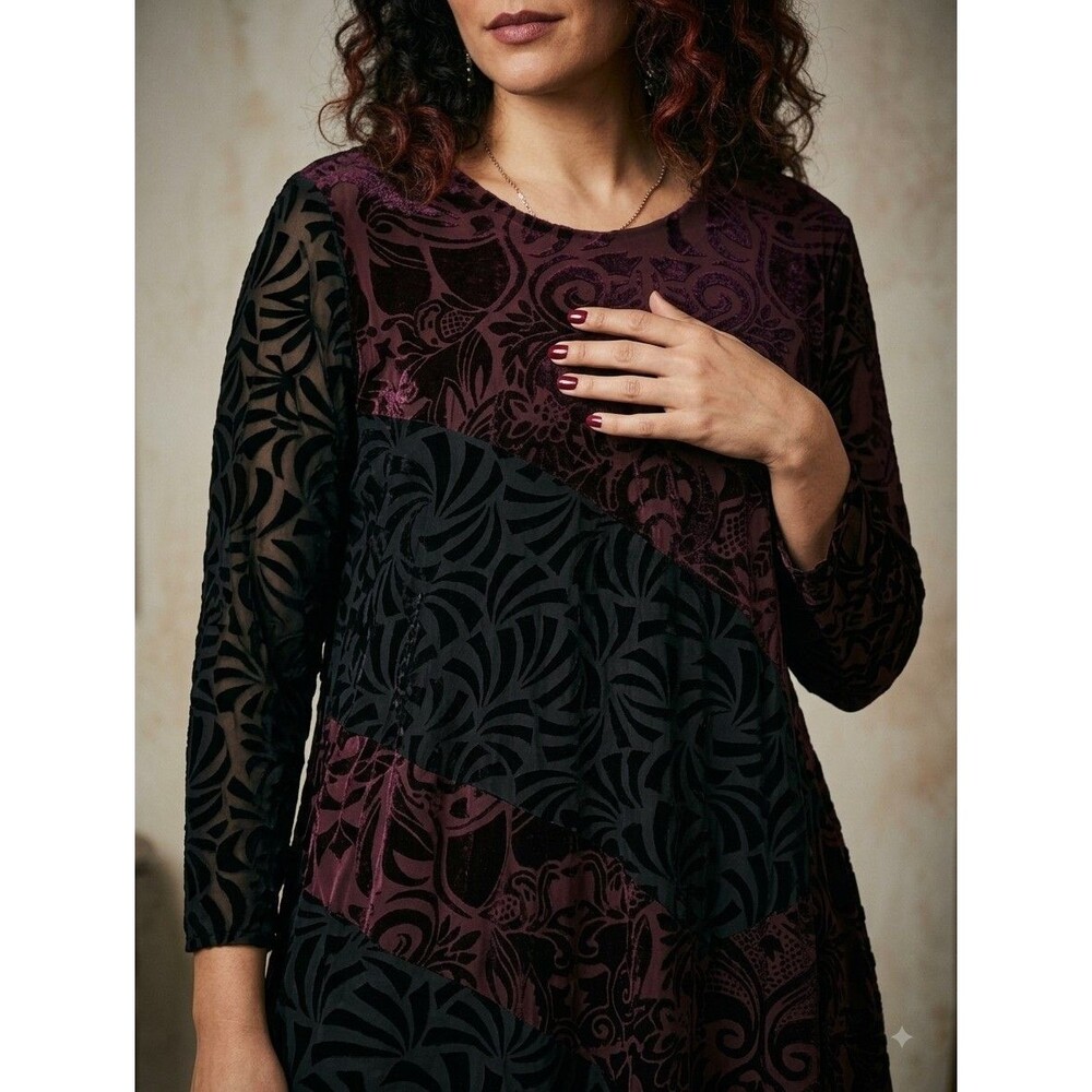 PLEATS COLLECTION By Pings Imports Womens Asymmetric Burnout Velvet Tunic Top XL